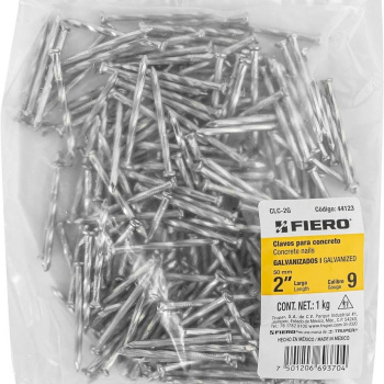 BOLSA CON 1 KG DE CLAVOS PARA CONCRETO GALVANIZADOS 2'