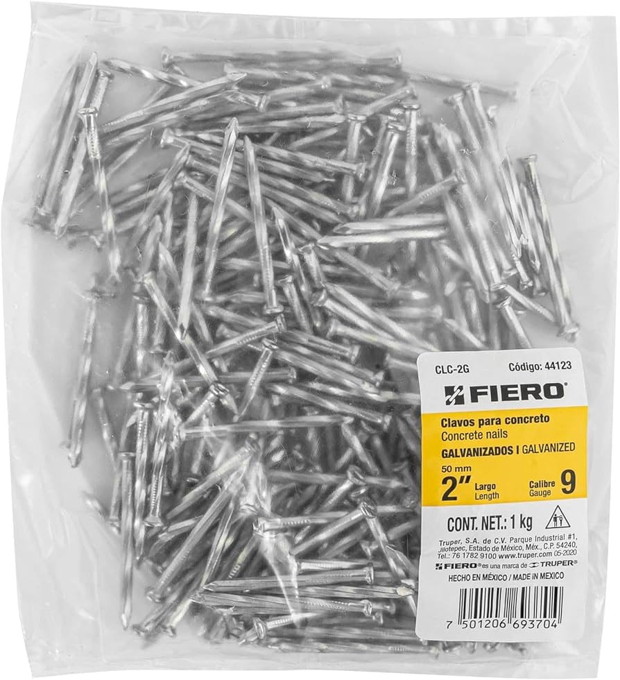 BOLSA CON 1 KG DE CLAVOS PARA CONCRETO GALVANIZADOS 2'